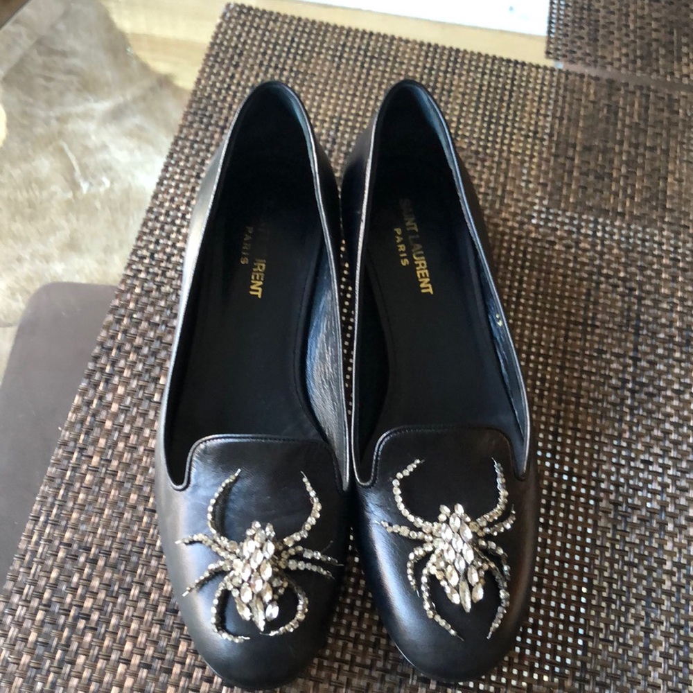 Saint Laurent Black Embellished Loafers size 39